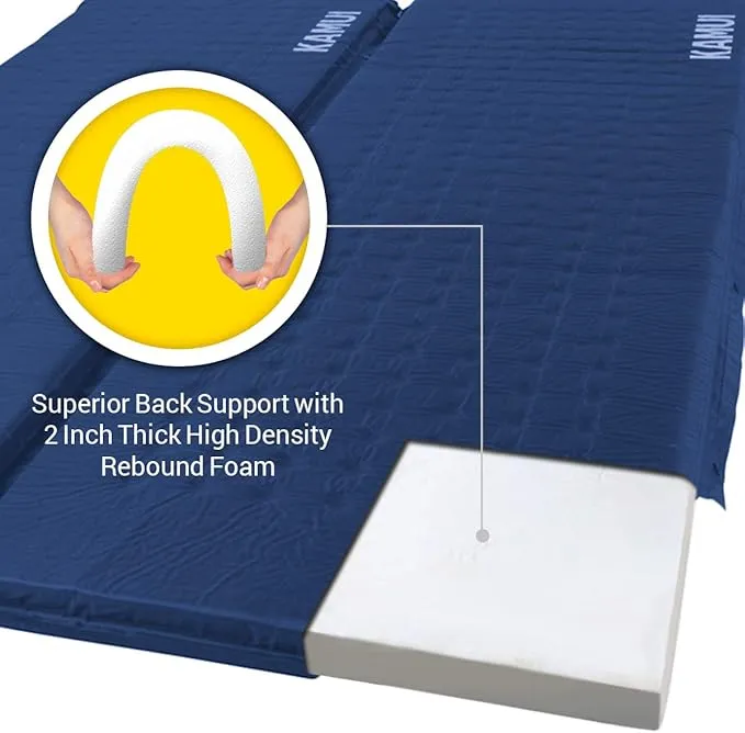 KAMUI Self Inflating Sleeping Pad - 2 Inch Thick Camping Pad Connectable with Multiple Mats for Tent and Family Camping (Blue)