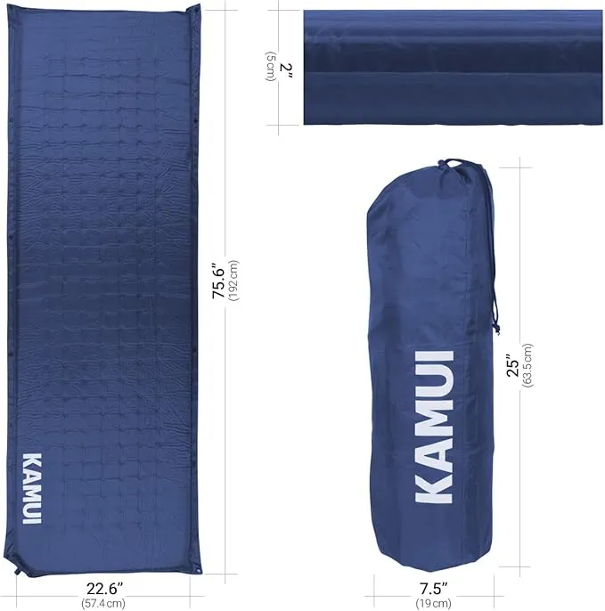 KAMUI Self Inflating Sleeping Pad - 2 Inch Thick Camping Pad Connectable with Multiple Mats for Tent and Family Camping (Blue)