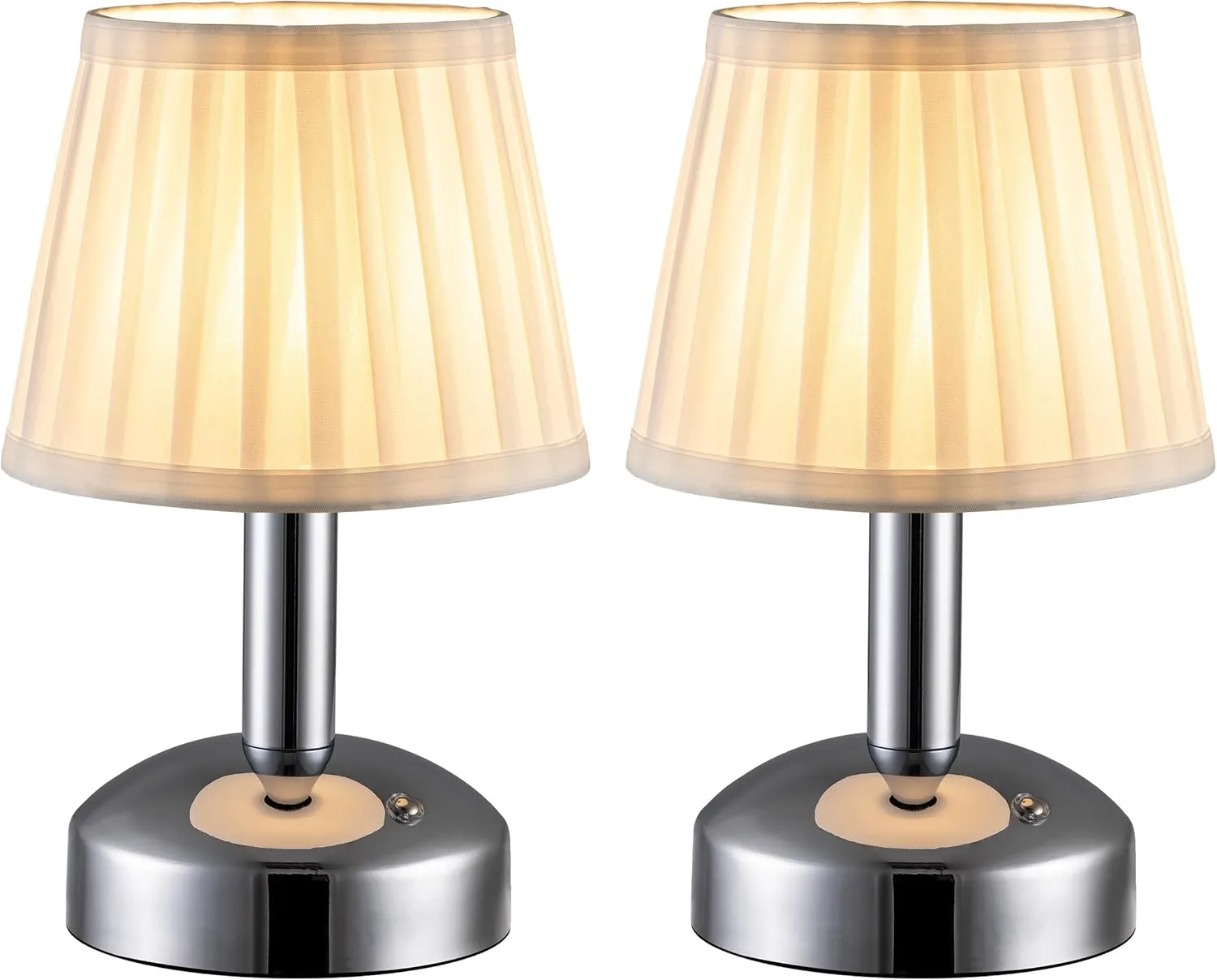 KDG Modern Cordless Small Table Lamp Set of 2, Portable LED Fabric Shade Desk Lamps, 5000mAh Rechargeable Battery Operated Lighting for Bedroom, Bedside, Living Room, Dining Room (Silver)