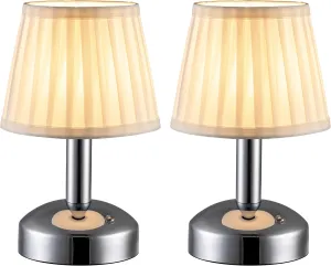 KDG Modern Cordless Small Table Lamp Set of 2, Portable LED Fabric Shade Desk Lamps, 5000mAh Rechargeable Battery Operated Lighting for Bedroom, Bedside, Living Room, Dining Room (Silver)