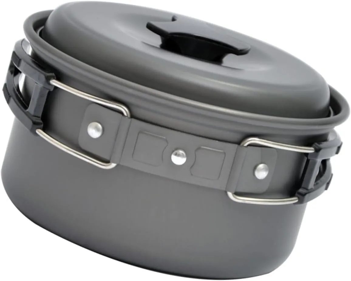 KICHOUSE Camping Nonstick Pan Removable Handle Aluminum Portable Cooking Pot Easy to Clean Outdoor Cookware Set