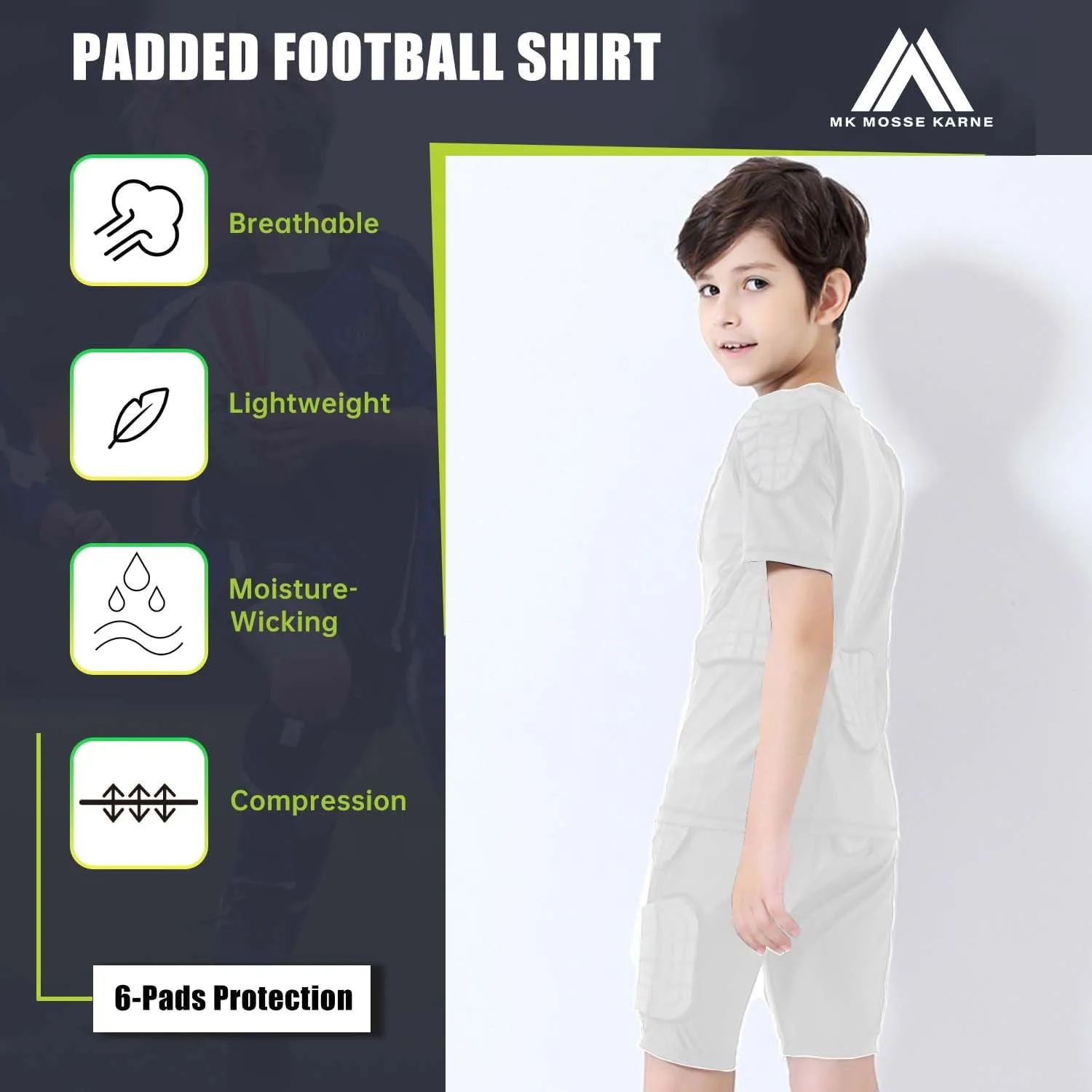 Kids Boys Football Padded Shirt Chest Protector Football Rib Protectors 6-Pads Baseball Basketball Heart Guard Protective Shirt