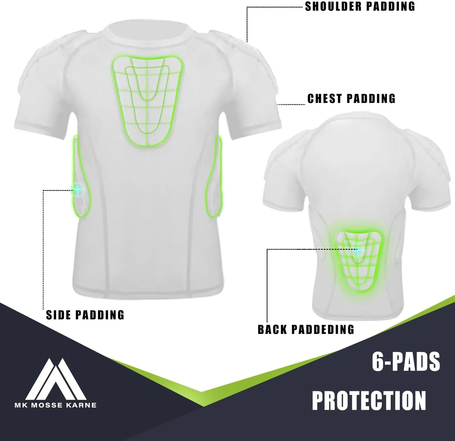Kids Boys Football Padded Shirt Chest Protector Football Rib Protectors 6-Pads Baseball Basketball Heart Guard Protective Shirt