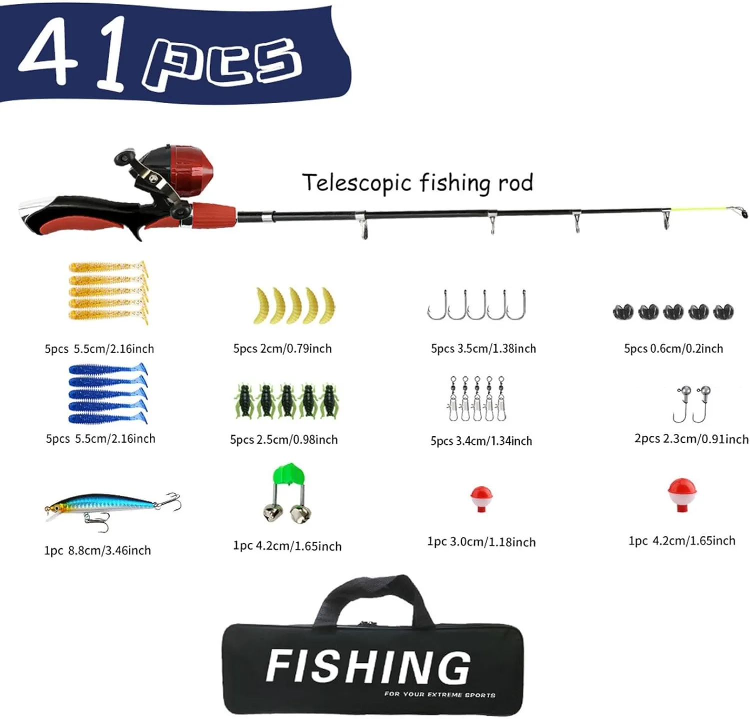 Kids Fishing Pole Set – 6-Section Telescopic Pole with Spinning Reel, Tackle Box & Portable Bag | Kit for Boys, Girls & Youth for Outdoor Adventures