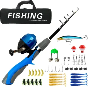 Kids Fishing Pole Set – 6-Section Telescopic Pole with Spinning Reel, Tackle Box & Portable Bag | Kit for Boys, Girls & Youth for Outdoor Adventures