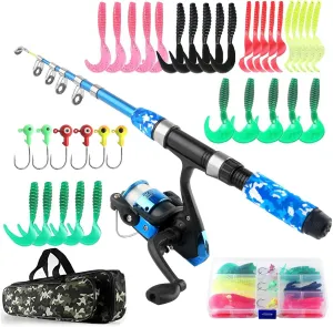 Kids Fishing Pole Set Fishing Rod and Reel Combos Ultralight Telescopic Fishing Rod Spinning Reel Lure Baits Fishing Line with Mini Shark Bag for Boys Girls Youth Freshwater Saltwater