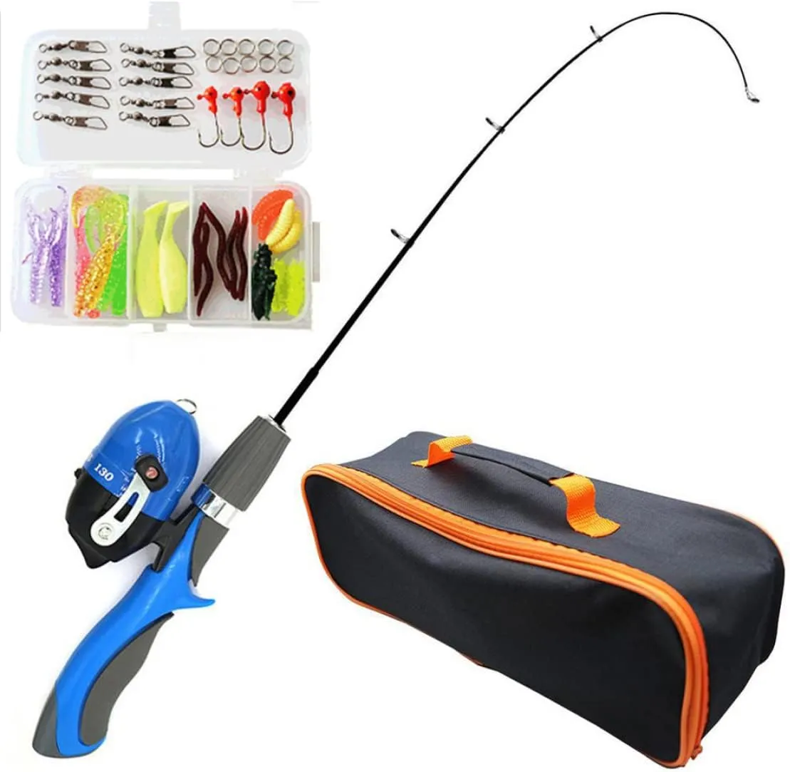 Kids Fishing Rod,50Pcs Collapsible Fishing Rod Kit,Kids Telescopic Fishing Pole with Bait Spinning Reel Hooks for Children Beginners