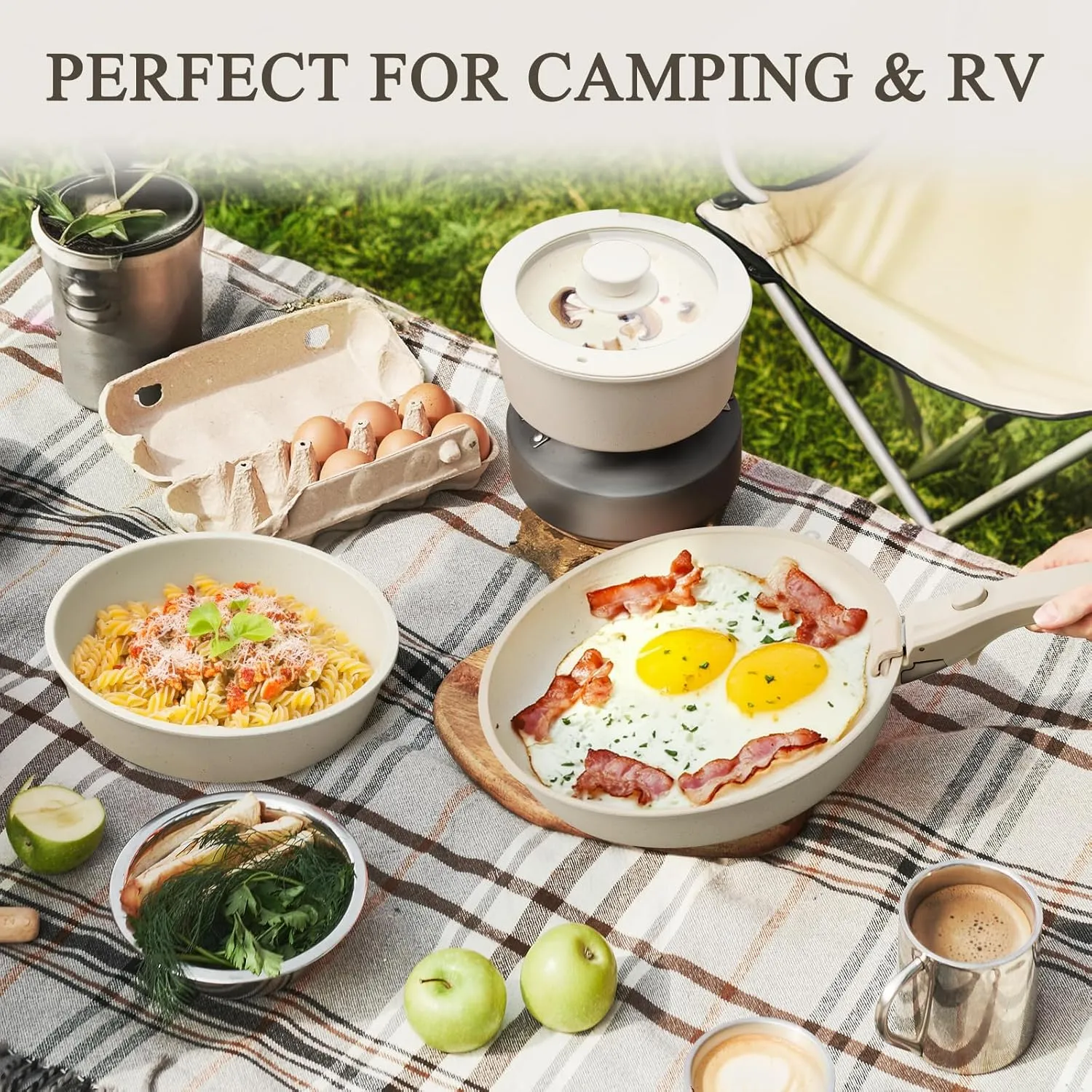 KIKCOIN 7 Pcs Pots and Pans Set Non Stick, Kitchen Cookware Set with 2 Detachable Handles &2 Lids, Non Toxic Induction RV Cooking Set with Removable Handles, Dishwasher/Oven Safe, Apartment Essentials