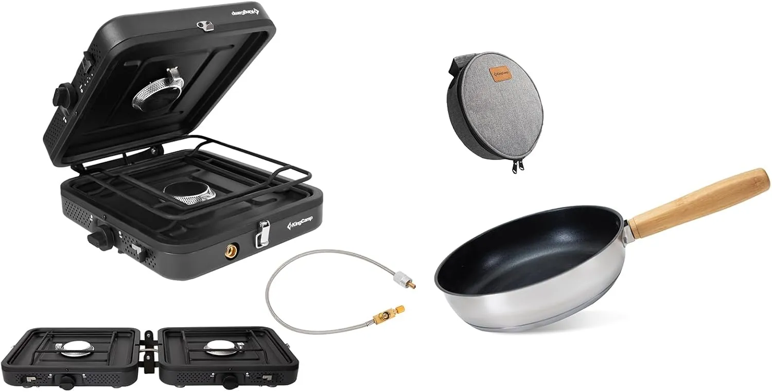KingCamp 2 Burner Camping Stove With KingCamp 8" Frying Pan Skillet