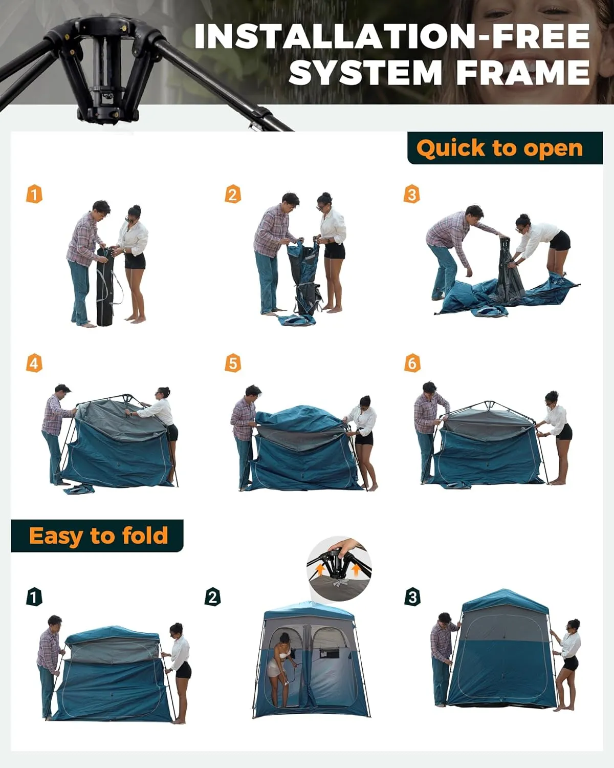 KingCamp Camping Shower Tent, Instant Portable Privacy Shelter, 1/2 Room Large Outdoor Toilet Tent with Floor, Water-Resistant, Windproof & Easy Setup for Beach, Camping & Hiking