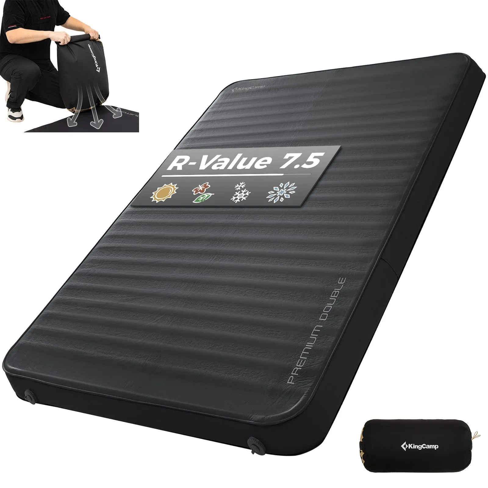 KingCamp PREMIUM Double 7.5 cm Thick Self-Inflating Camping Mattress