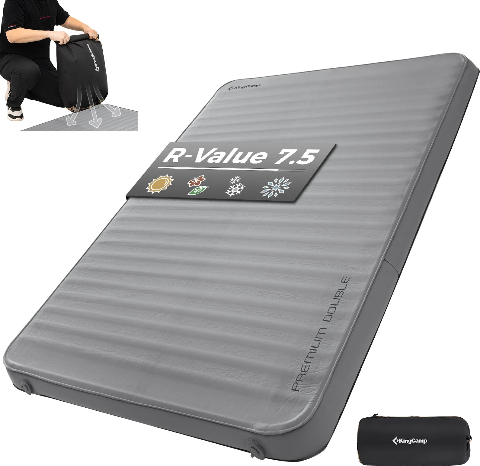 KingCamp PREMIUM Double 7.5 cm Thick Self-Inflating Camping Mattress