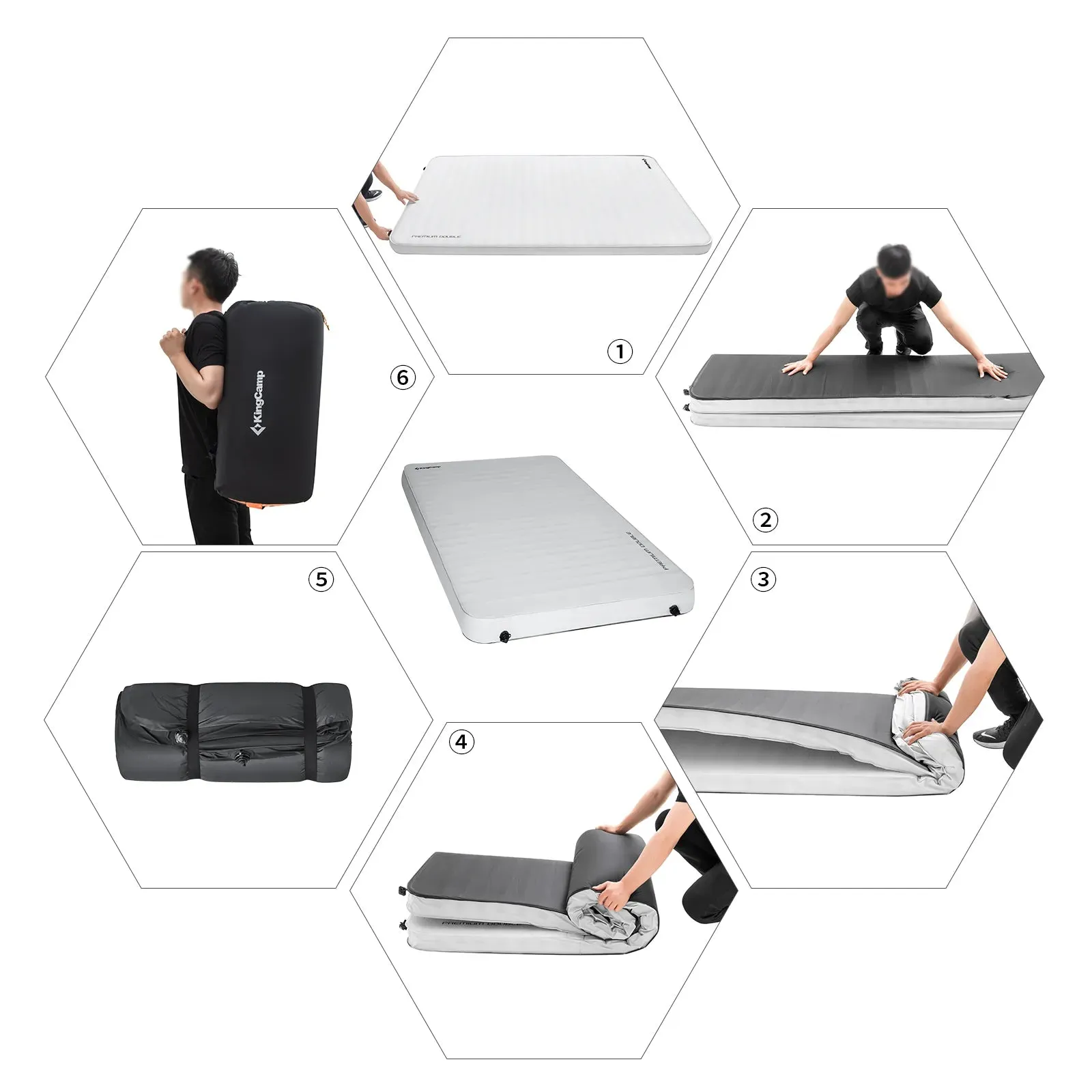 KingCamp PREMIUM Double 7.5 cm Thick Self-Inflating Camping Mattress