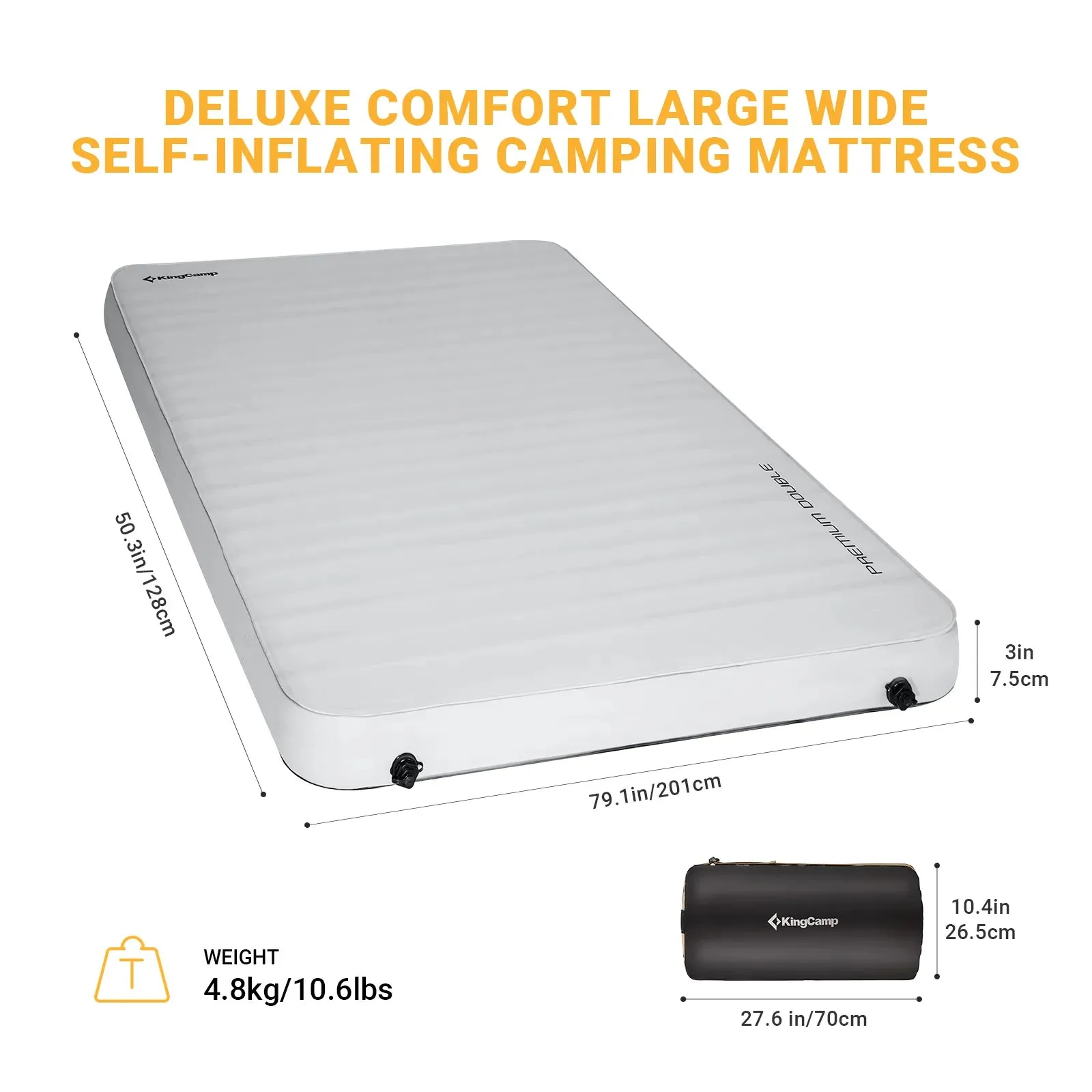 KingCamp PREMIUM Double 7.5 cm Thick Self-Inflating Camping Mattress
