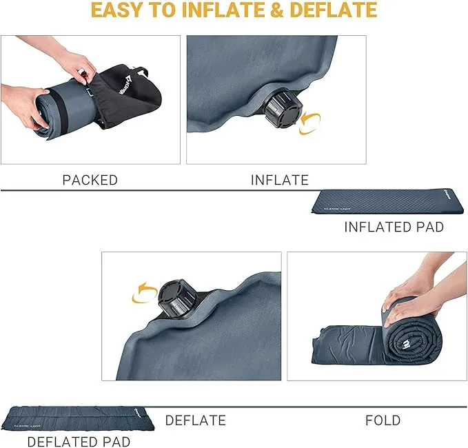KingCamp Self Inflating Sleeping Pad for Camping with Built-in Pillow, Ultralight Sleeping Pad Camping Mat Durable for Camping Backpacking Hiking Single Double, 4 Size