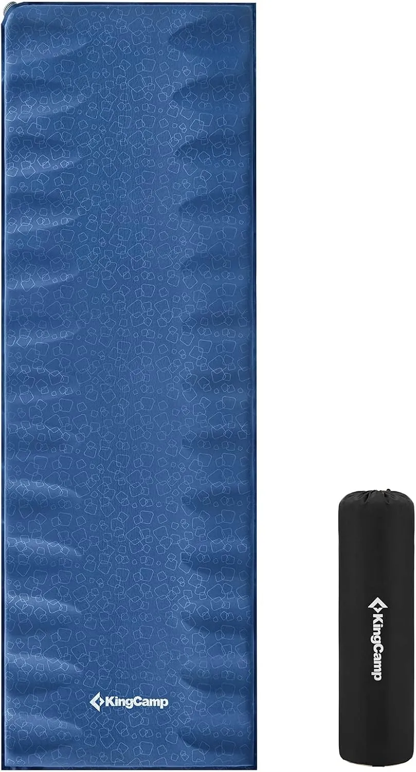 KingCamp Sleeping Pad for Camping, Rollover Prevention Self Inflating Sleeping Pad Camping Mattress Foam Mat with Butterfly Edge Cut for Outdoor & Indoor, Tent Cot Car Backpacking, PVC Free