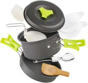 Kisangel Lightweight Camping Cookware Portable Outdoor Cooking Utensils with Insulated Handles Non Stick Design