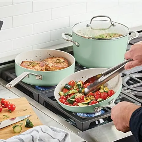 KitchenAid Hard Anodized Ceramic Nonstick Cookware/Pots and Pans Set, 10 Piece - Pistachio