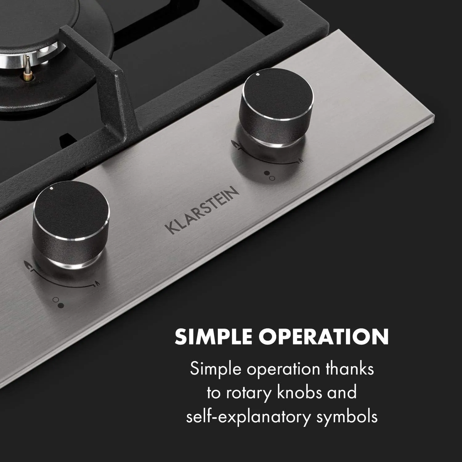 KLARSTEIN Alchemist - Gas Cooktop, 2 Burners, 12 Inches Elegant Gas Stove, Stainless Steel, Built in & Self-Sufficient, Natural/Butane Gas, Automatic Switch-off, Glass Ceramic, Black