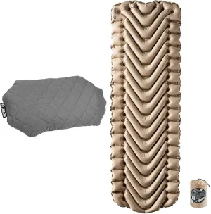 Klymit Luxe Travel Pillow and Insulated Static V Inflatable Sleeping Pad Bundle for Camping and Backpacking