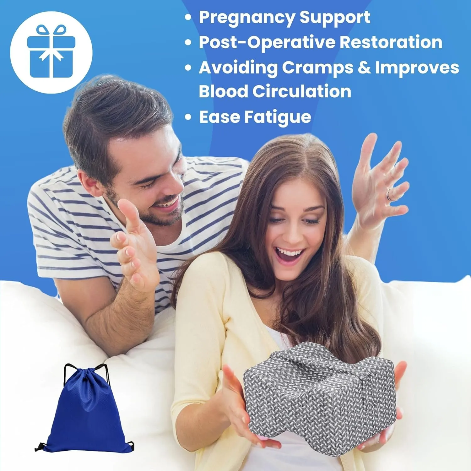 Knee Pillow for Side Sleepers, Support Thighs and Knees for Sciatica, Back, HIPS, Knees, Joints Pain Relief, Comfortable Leg Pillow for Side Sleeping with Storage Bag-Adjustable Strap
