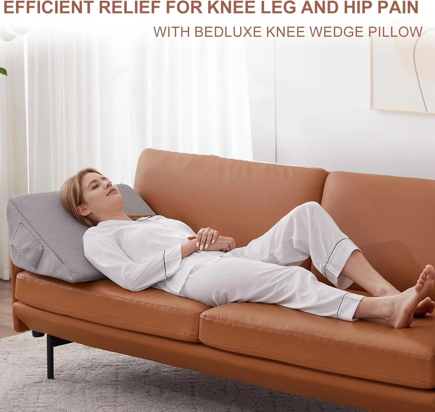Knee Wedge Pillow, Memory Foam Leg Pillow Knee Pillow for Back Sleeping, Wedge Pillows for Legs Post Surgery, Triangle Pillow for Knee Support, Leg Elevation, Knees Hip Back Pain Relief, Grey