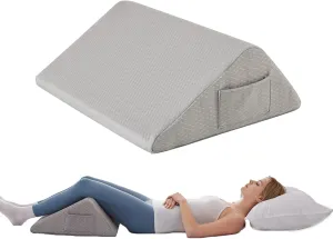Knee Wedge Pillow, Memory Foam Leg Pillow Knee Pillow for Back Sleeping, Wedge Pillows for Legs Post Surgery, Triangle Pillow for Knee Support, Leg Elevation, Knees Hip Back Pain Relief, Grey