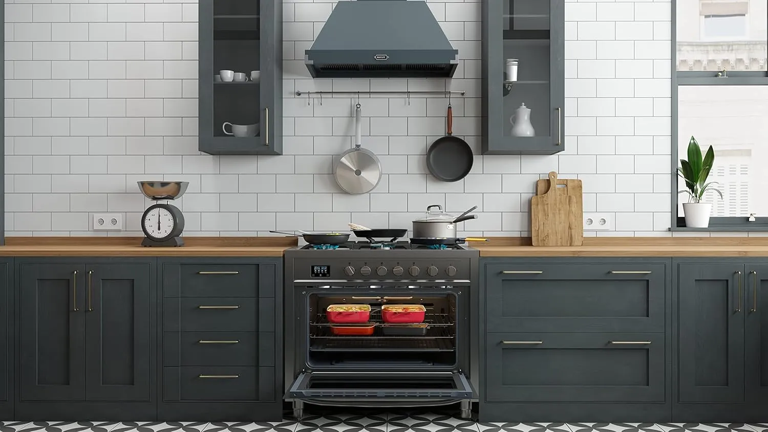 KoolMore KM-FR36GL-SS 36” Inch Professional Gas Range Stove with 5 Burner Cooktop, Rapid Convection Oven, and Digital Timer with Heavy-Duty Cast Iron Grates, Stainless-Steel Appliance, 36 Inch, Silver