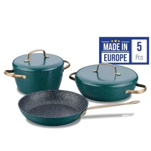 Korkmaz Vintage Cookware Set, 5 Pcs Nonstick Pot and Pan Set (7.9" - 9.4" - 9.4")