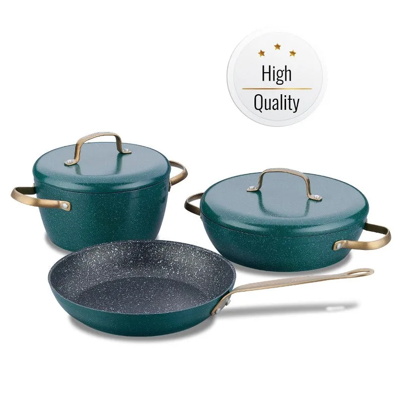 Korkmaz Vintage Cookware Set, 5 Pcs Nonstick Pot and Pan Set (7.9" - 9.4" - 9.4")