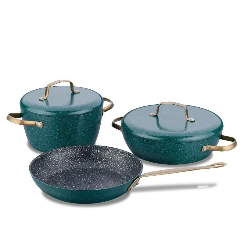 Korkmaz Vintage Cookware Set, 5 Pcs Nonstick Pot and Pan Set (7.9" - 9.4" - 9.4")