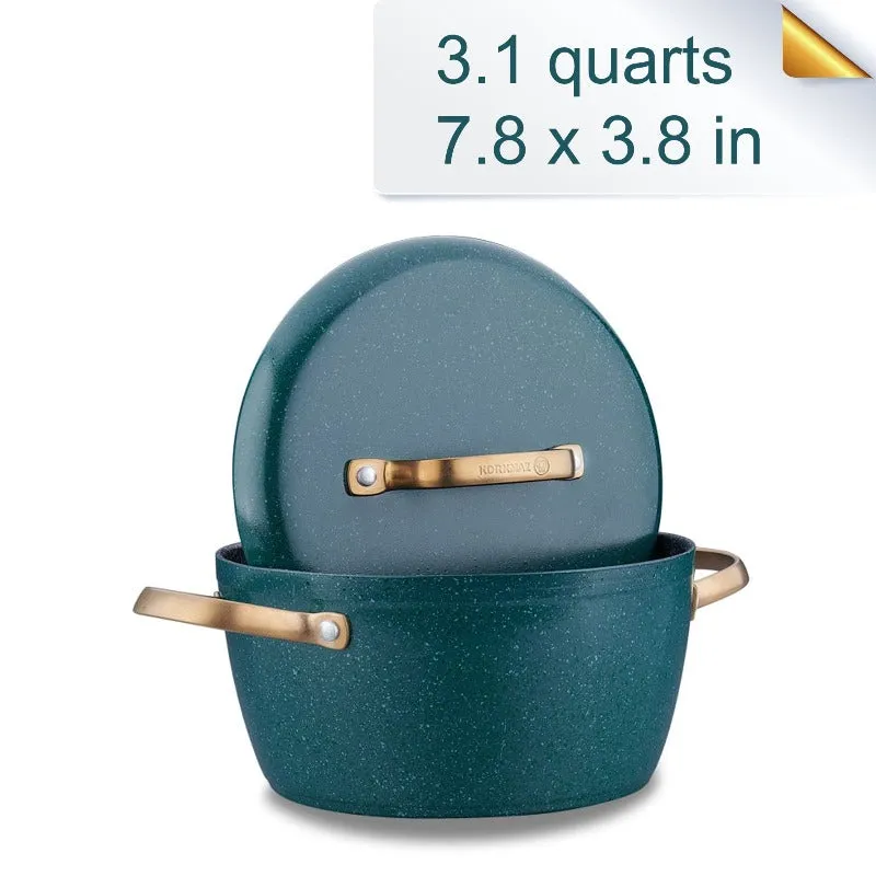 Korkmaz Vintage Cookware Set, 5 Pcs Nonstick Pot and Pan Set (7.9" - 9.4" - 9.4")