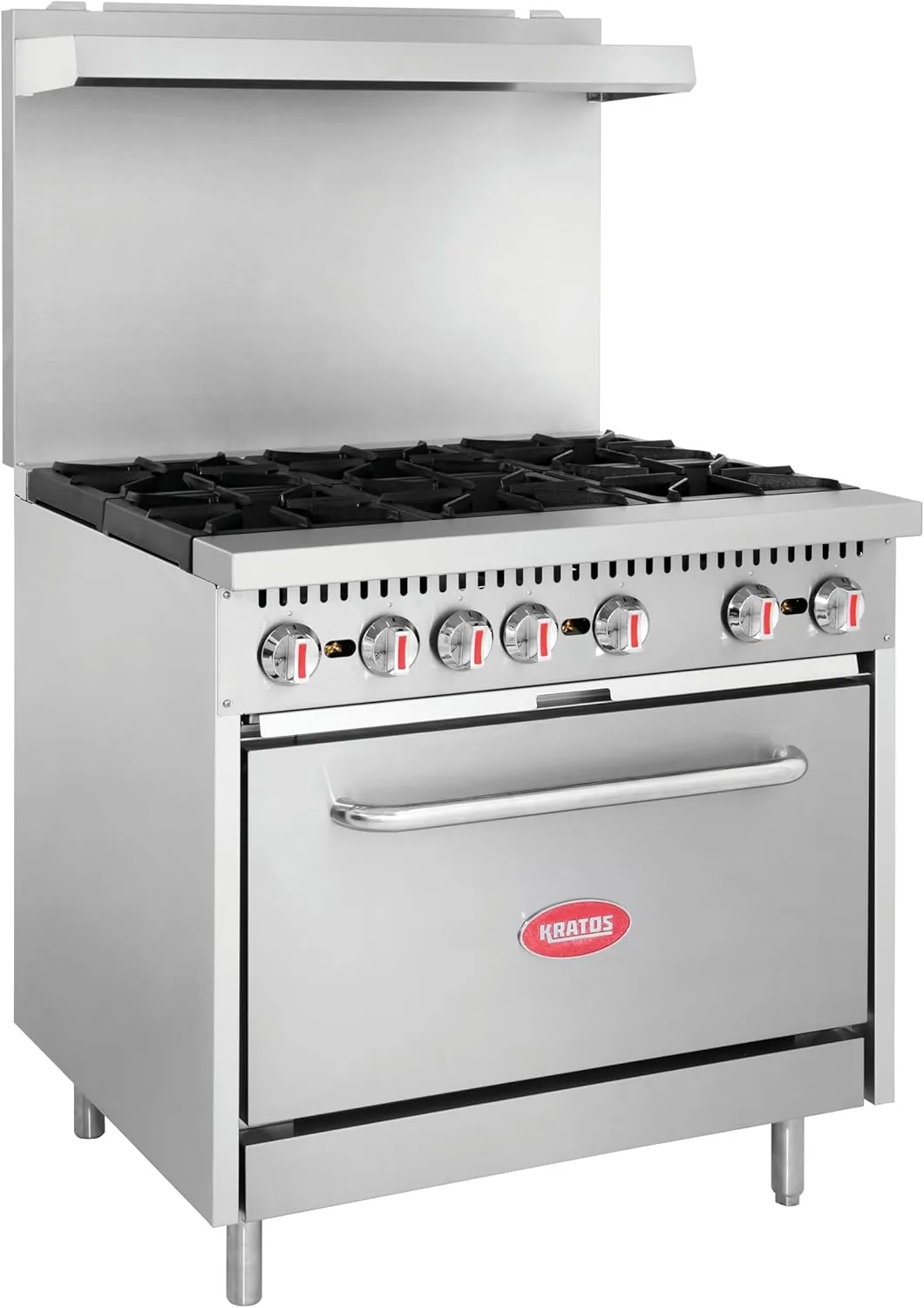 Kratos 36" Commercial Gas Range & Oven, 6 Burners and Full Size Oven, Natural Gas, 210,000 BTU Output, Freestanding Range for Restaurants (29Y-044-NAT)