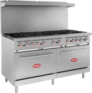 Kratos Commercial Gas Range and Oven - 10 Burners and 2 Full Sized Ovens, Gas Powered, 360,000 Total BTU Output, 60" W (29Y-045-NAT)