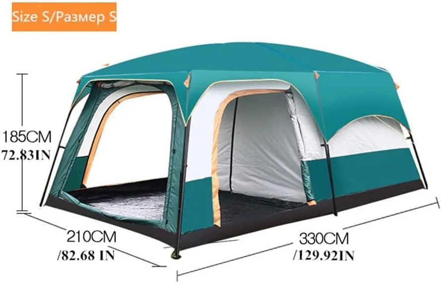 Large Camping Tent Travel Double-Layer Tent Waterproof Family Camping Tent Outdoor Camping Tent 6/8/10/12(Size:30 * 210 * 185cm)