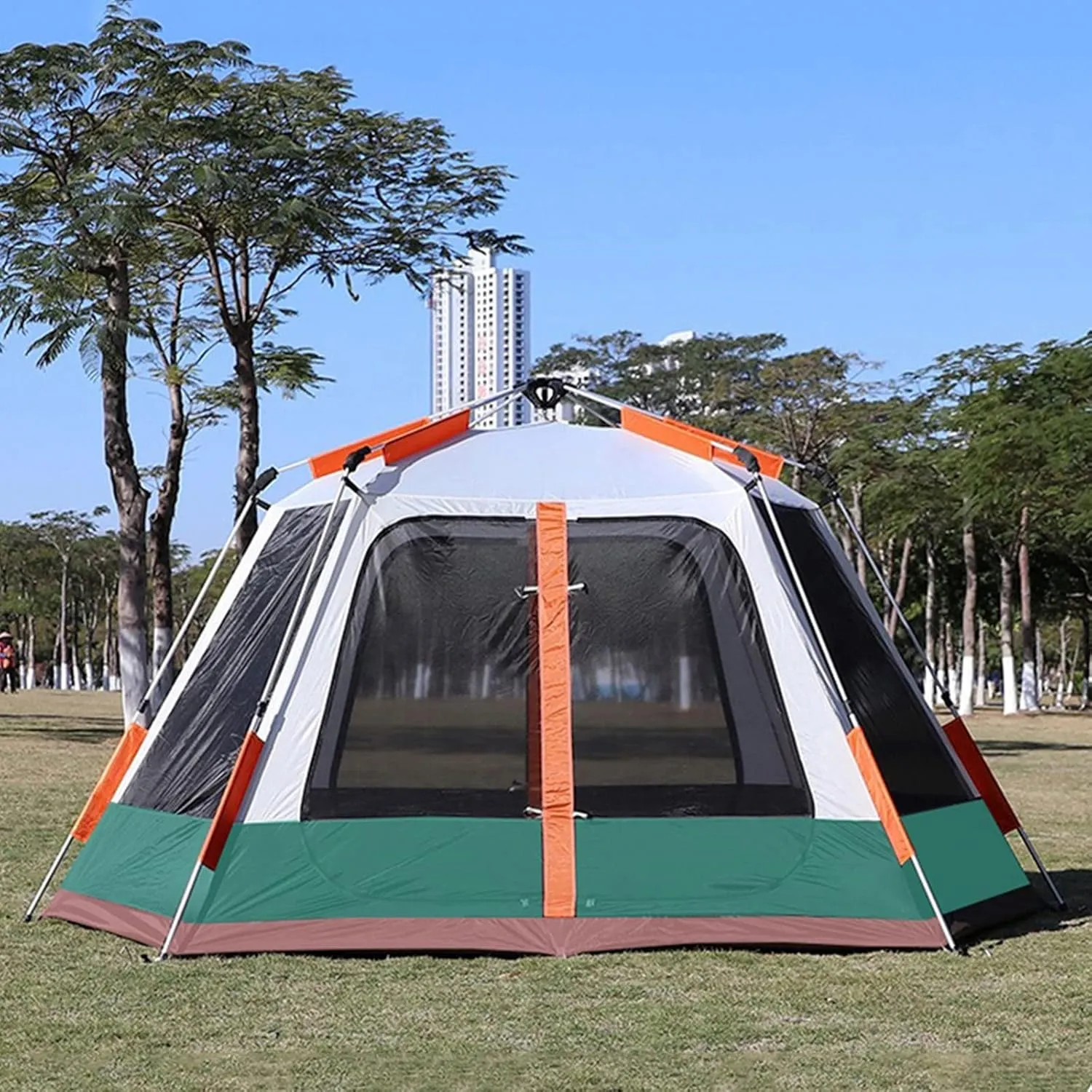Large Camping Tents Automatic with Porch,4-6 Man Person Instant Tent Pop Up Ultralight Dome Family Tent 4 Seasons Waterproof Windproof Outdoor Camping Tent with Removable Outer Tarpaulin