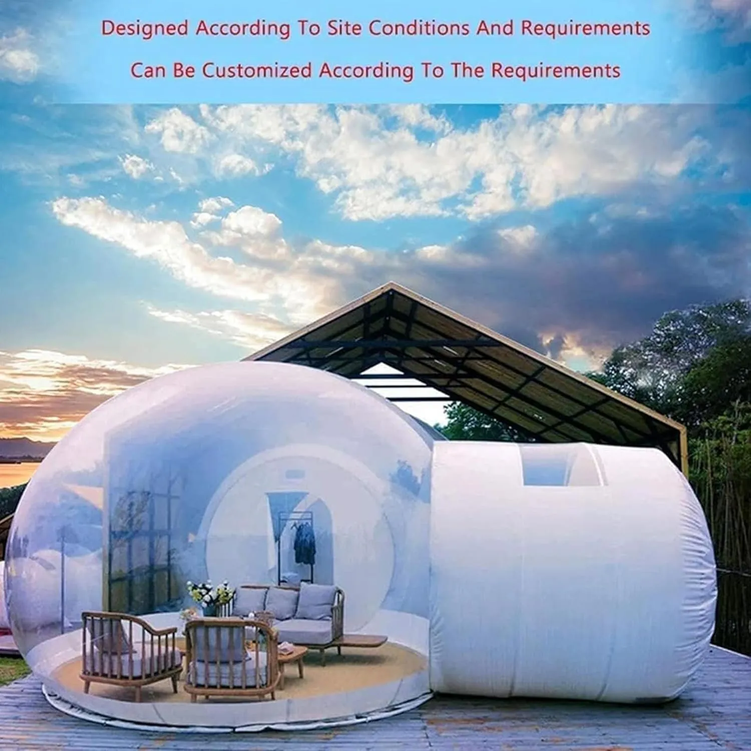 Large Outdoor Inflatable Hotel Tent Inflatable Dome Bubble House Transparent Large Outdoor Tents for Camping Backyard Large Family Tents Portable Garden Dome Tent
