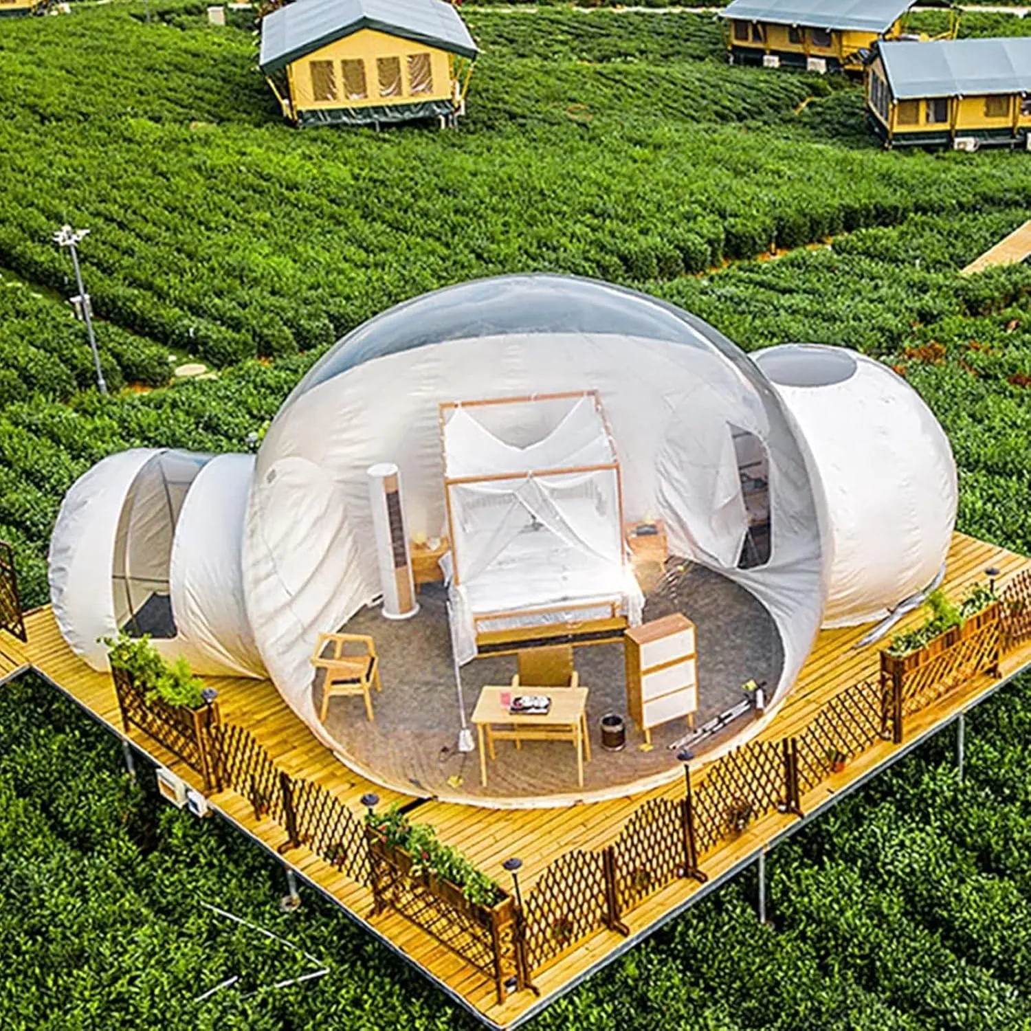 Large Outdoor Inflatable Hotel Tent Inflatable Dome Bubble House Transparent Large Outdoor Tents for Camping Backyard Large Family Tents Portable Garden Dome Tent