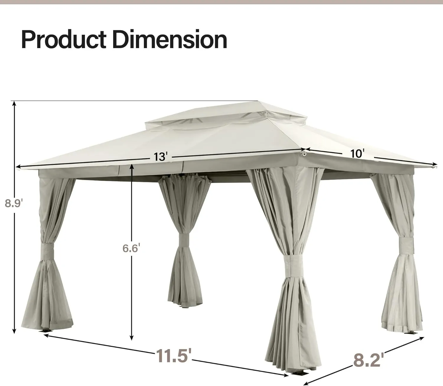 LAUSAINT HOME Outdoor Patio Gazebo 10'x13' with Expansion Bolts, Heavy Duty Gazebos Shelter Party Tent with Double Roofs, Mosquito Nettings and Privacy Screens for Backyard, Garden, Lawn, Cream White