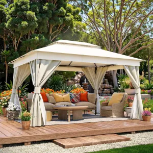 LAUSAINT HOME Outdoor Patio Gazebo 10'x13' with Expansion Bolts, Heavy Duty Gazebos Shelter Party Tent with Double Roofs, Mosquito Nettings and Privacy Screens for Backyard, Garden, Lawn, Cream White