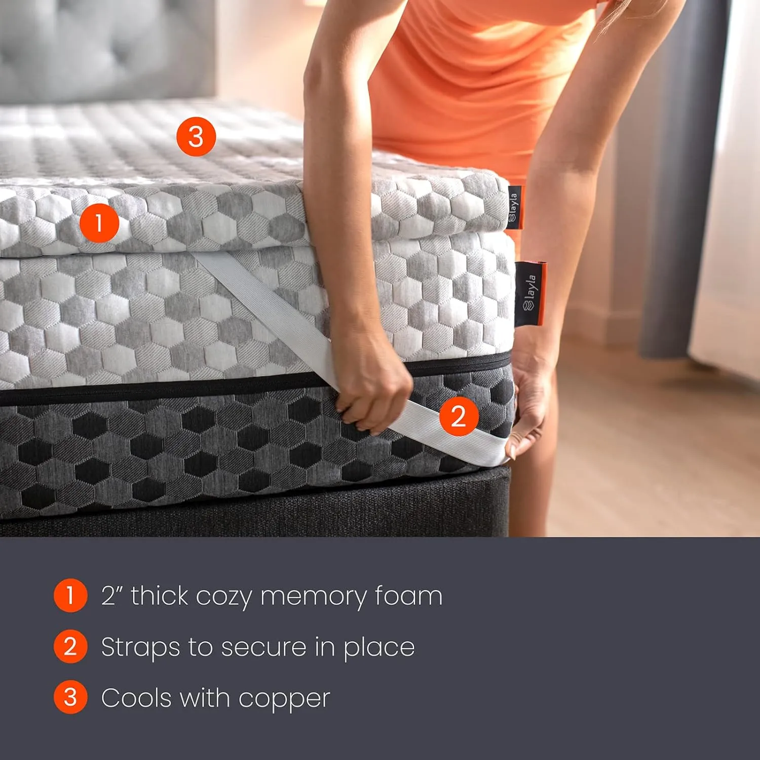 Layla Memory Foam Topper (Twin) Cool, Plush, and Supportive. Just Like a Memory Foam Topper Should be. 2”-Thick Copper-Gel Infused Memory Foam Mattress pad