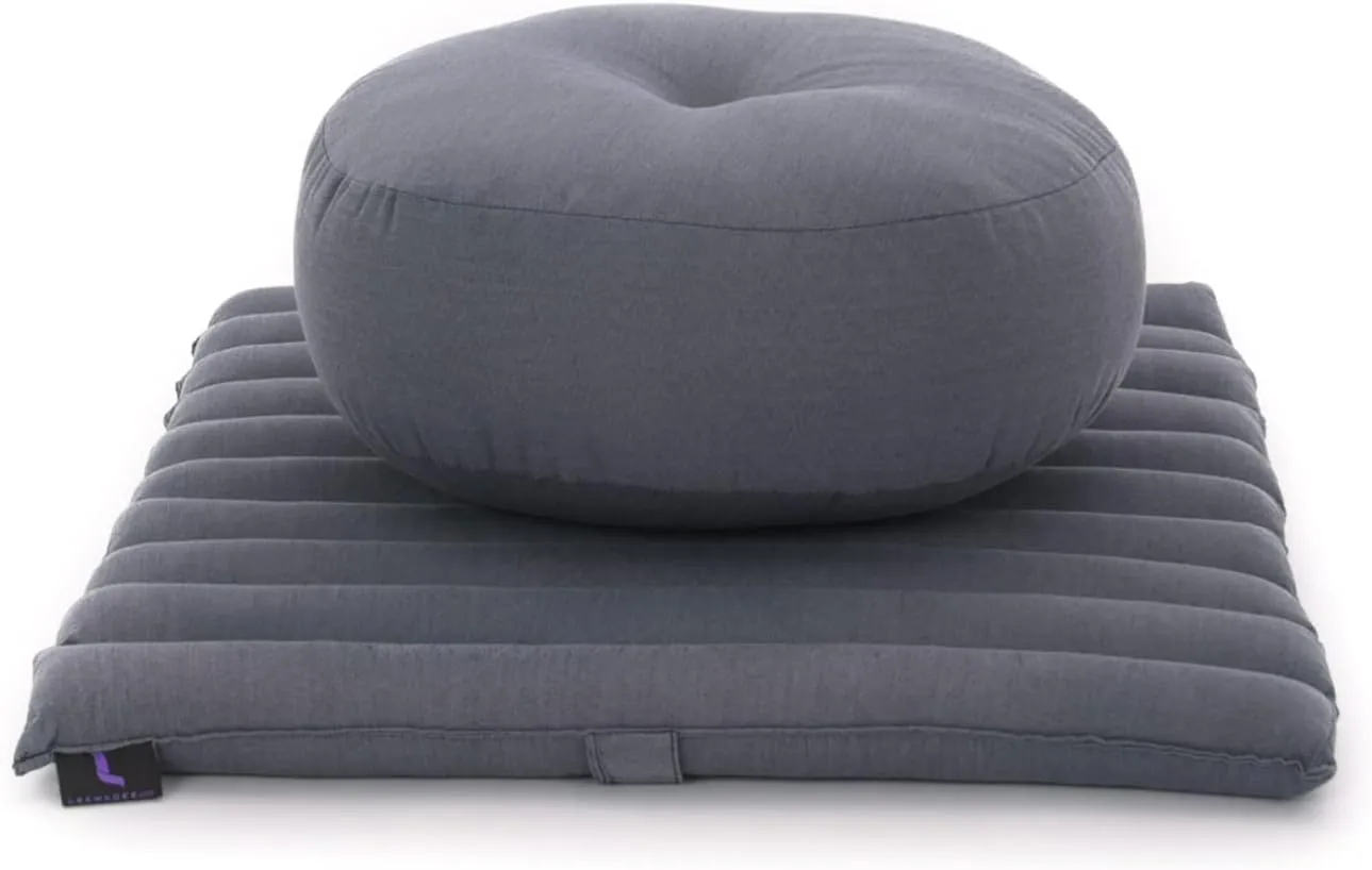 Leewadee Meditation Cushion Set – 1 Small Zafu Yoga Pillow and 1 Small Roll-Up Zabuton Mat Filled with Kapok