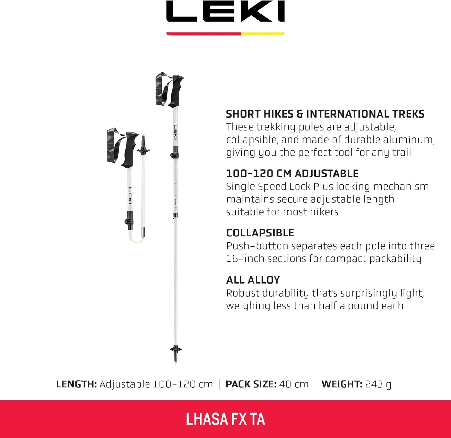 LEKI Lhasa FX TA Aluminum Collapsible Lightweight Walking Poles for Trekking & Hiking