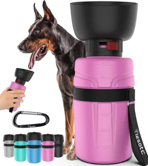 lesotc Dog Water Bottle,Portable Dog Travel Water Bottle Pink,Leak Proof Water Bowl Dispenser,Collapsible Pet Water Bottles for Puppy Camping Essential,Walking,Hiking Gear,On The Go,Traveling,BPA Free