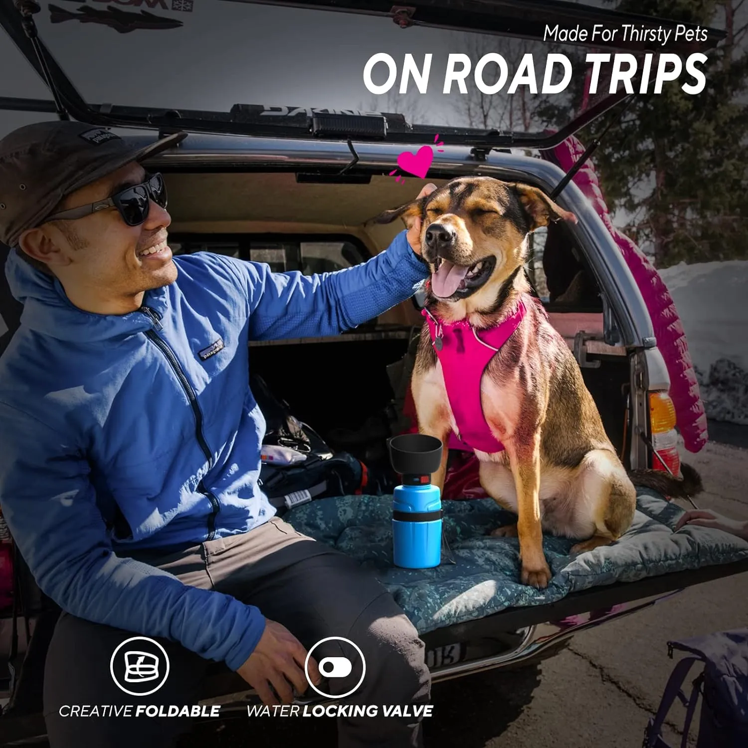 lesotc Dog Water Bottle,Portable Dog Travel Water Bottle Pink,Leak Proof Water Bowl Dispenser,Collapsible Pet Water Bottles for Puppy Camping Essential,Walking,Hiking Gear,On The Go,Traveling,BPA Free