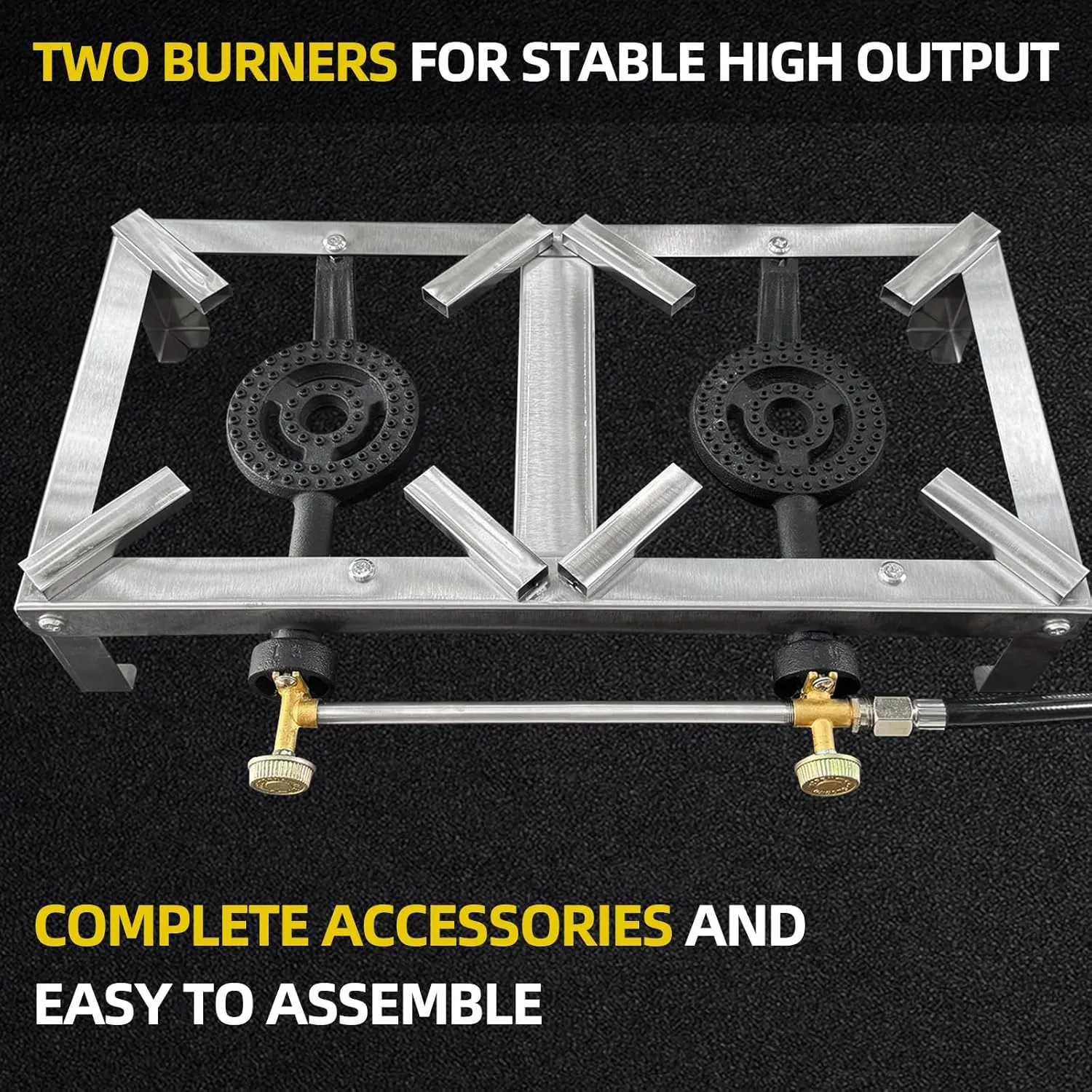 LetFeng Double Burner Camp Stove Portable Double Burner Outdoor Gas Stove Stainless Steel Double Propane Outdoor Burner with 4ft Hose for Home Brewing, Stir Frying, Camping, Tailgating, Silver