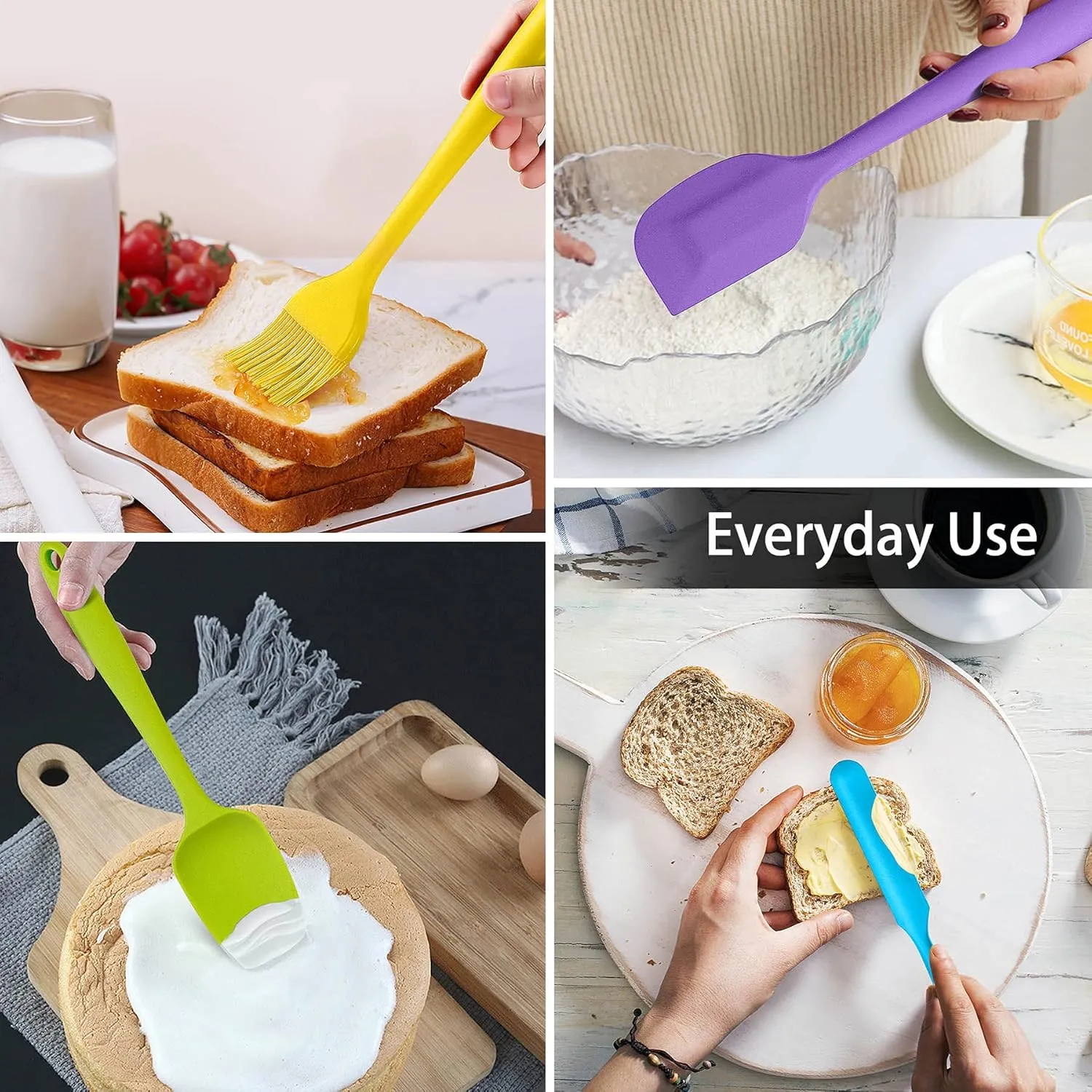 LIANYU 15-Piece Kitchen Cooking Utensils Set with Holder, Silicone Kitchen Tools Stainless Steel Handle, Slotted Spatula Spoon Turner Tong Whisk Brush for Cooking, Colorful