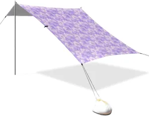 Light Lavender Florals Stable Beach Tent UPF50  Protection Easy Setup Large Sun Shade with Sand Pockets for Camping Trips, Fishing, Backyard Fun or Picnics