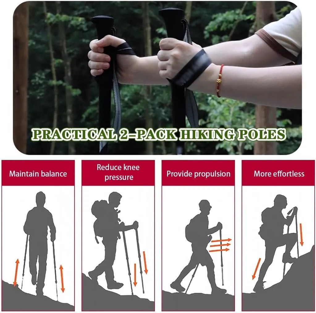 Lightweight Adjustable Walking Stick, Portable Mobility Aid for Women Men, Nordic Walking Trekking Poles, Pair of 2