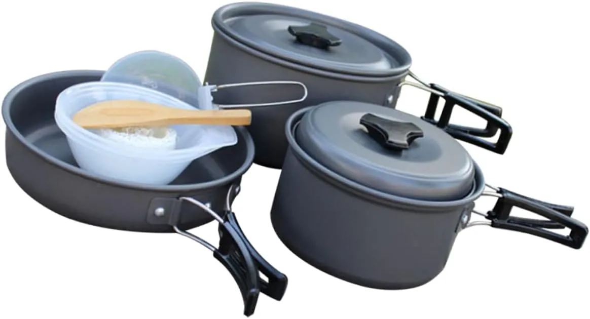 Lightweight Camping Cookware Kit Folding Pot Pan Cooking Utensils for 2-3 People Outdoor Activities